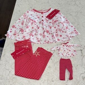 American Girl Red and White Pajama Set with Wellie Wisher set included Girls 5